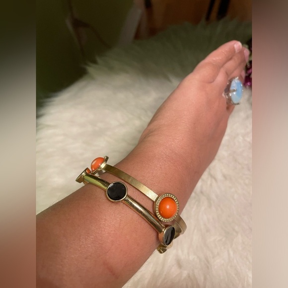 Set of 2 orange and black stone statement bracelets - Picture 2 of 4